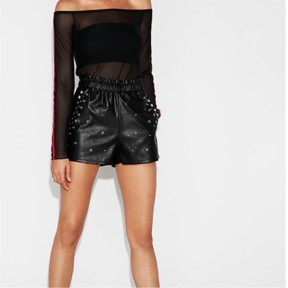 Express Black High Waist Faux Leather Studded Shorts